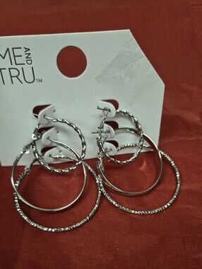 3 Pretty Pairs of Silver Hoop Earrings